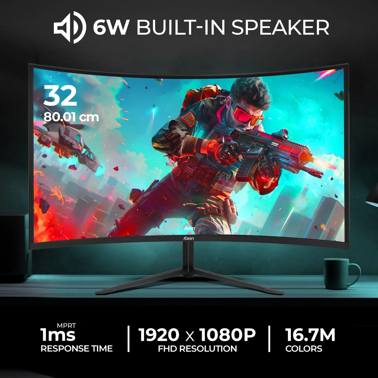Foxin LED Monitor 32" Curved FHD IPS 200Hz with HDMI | DP | Speaker (Phantom 32) view 3